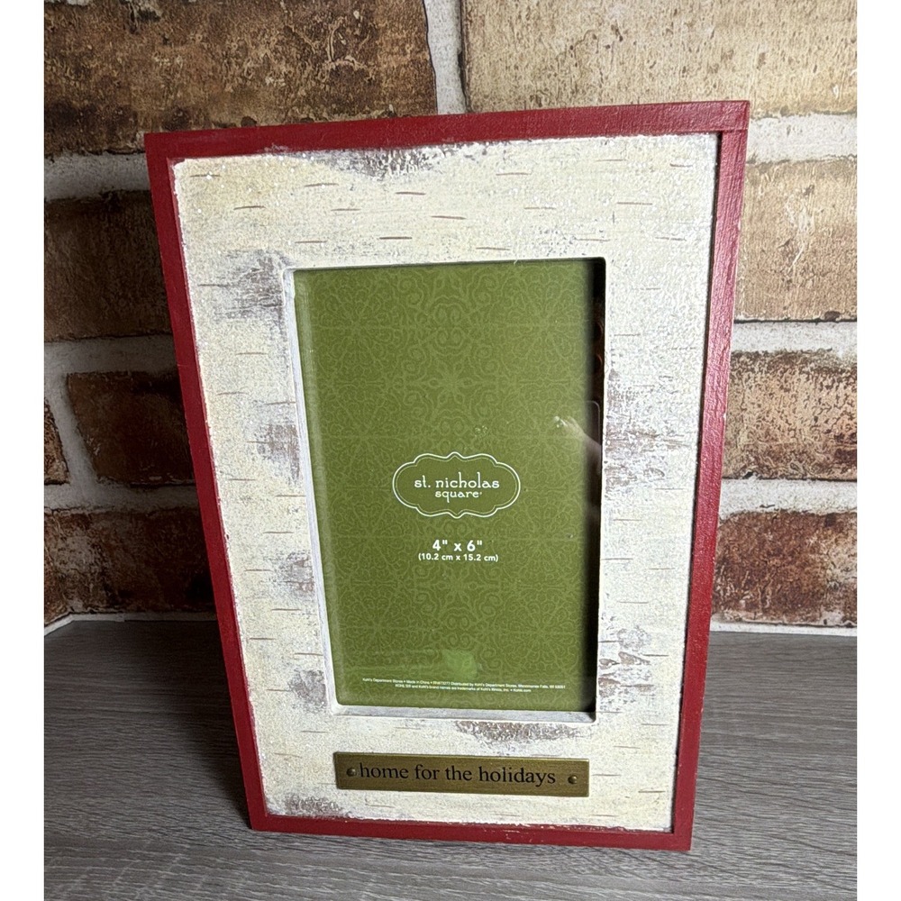 St. Nicholas Square 4x6 Wood Photo Frame Distressed Red "Home for the Holidays"